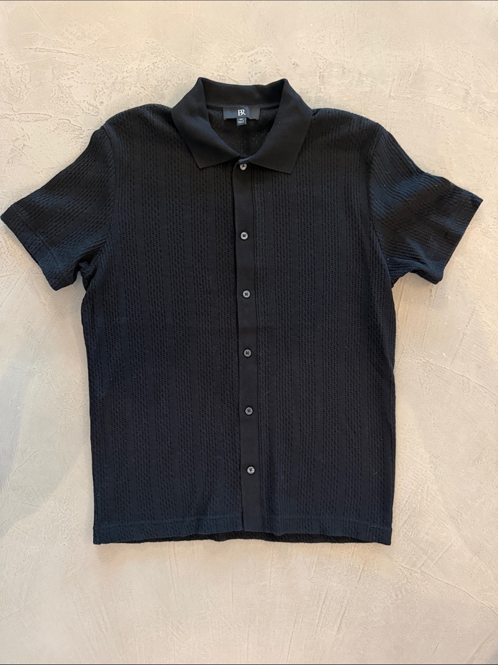 Banana Republic Casual Knit Crochet Button-Up Polo Shirt - Black